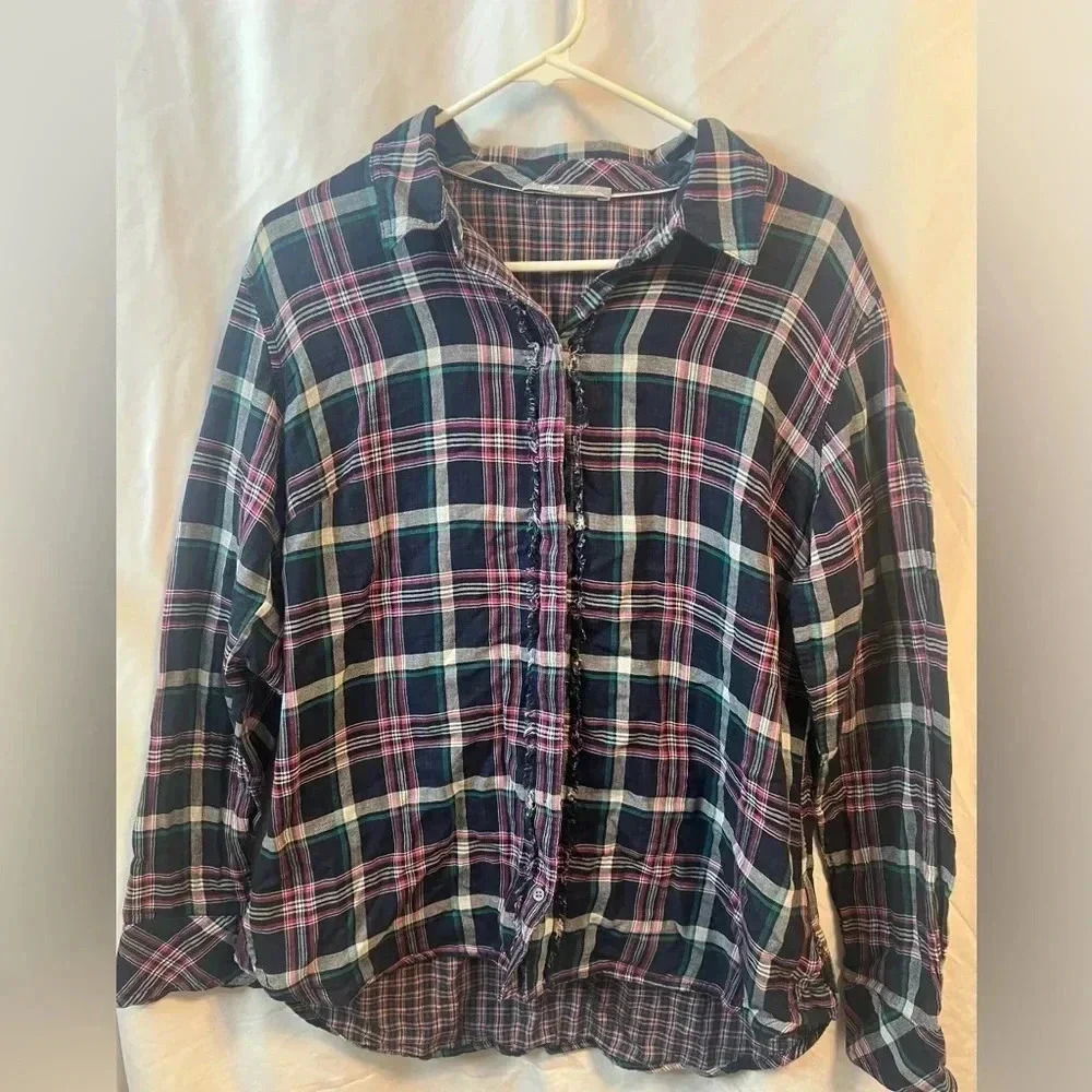 Lee Women’s Cotton Long Sleeve Plaid Button Up Top Large Fall Winter EUC